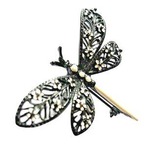 Arthur Pepper ART Enamel Dragonfly Pin Vintage Signed Black & White